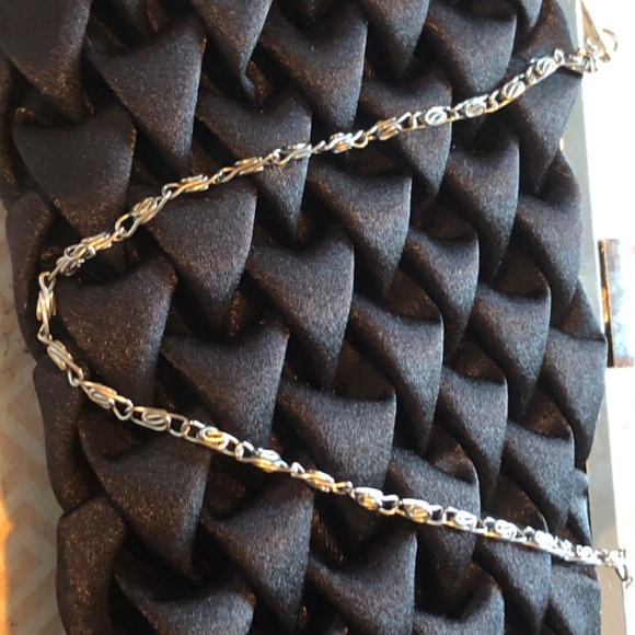 Black quilted like clutch, with metal snap closure, pearls, , chain and bling. - Picture 5 of 5